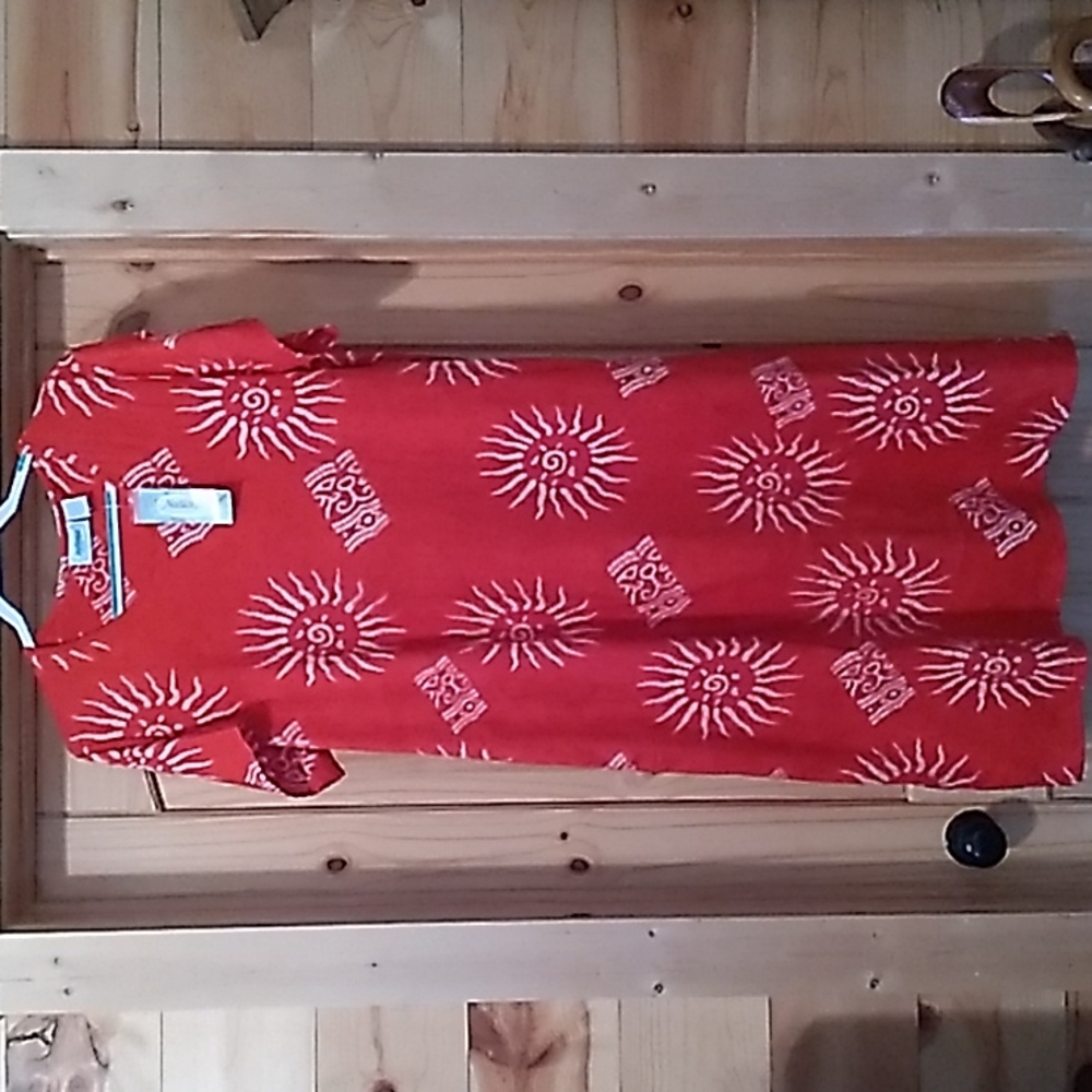 Red Cotton Dress with Aztec Design